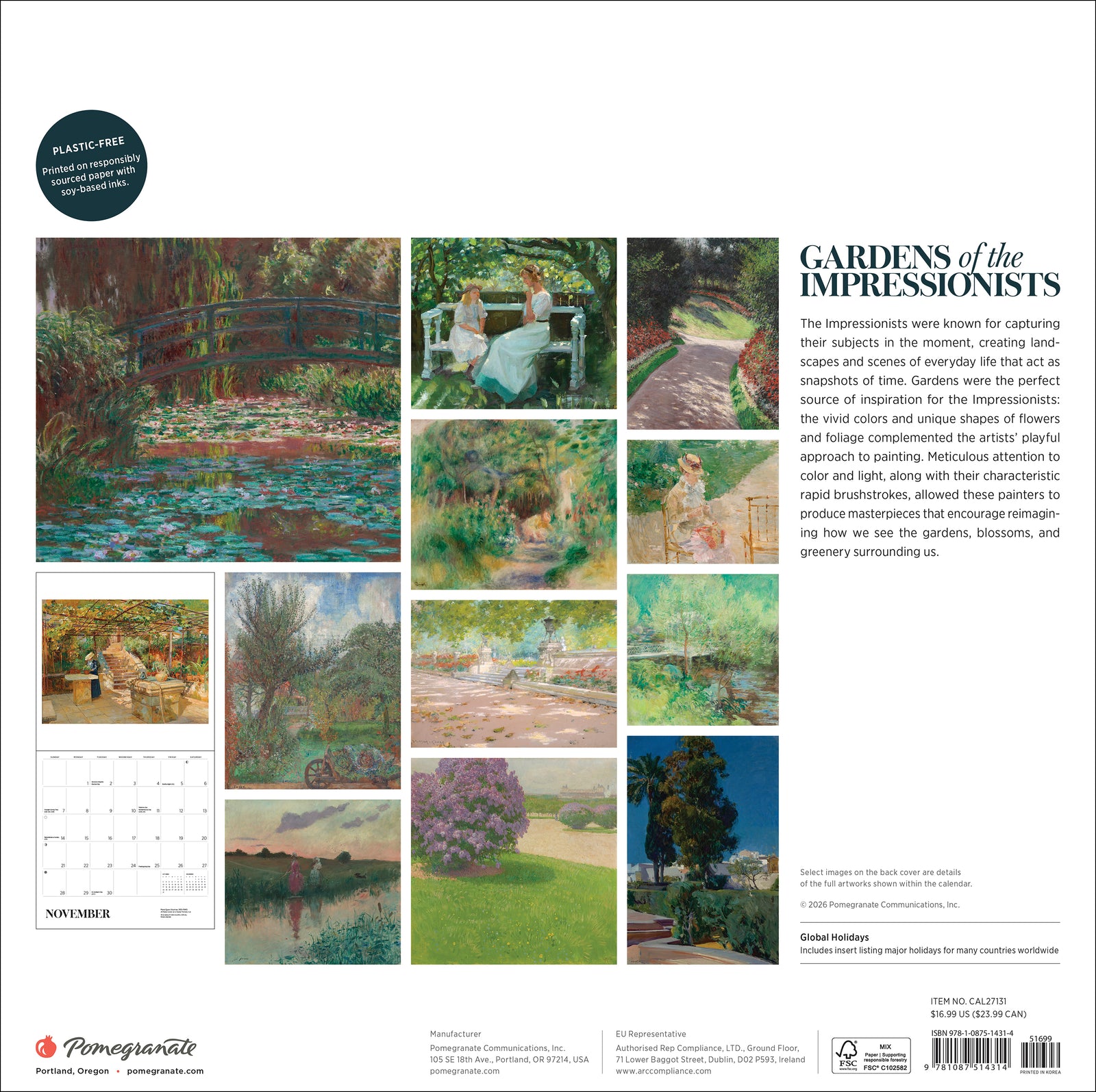 Gardens of the Impressionists 2027 Wall Calendar_Back_Multipiece