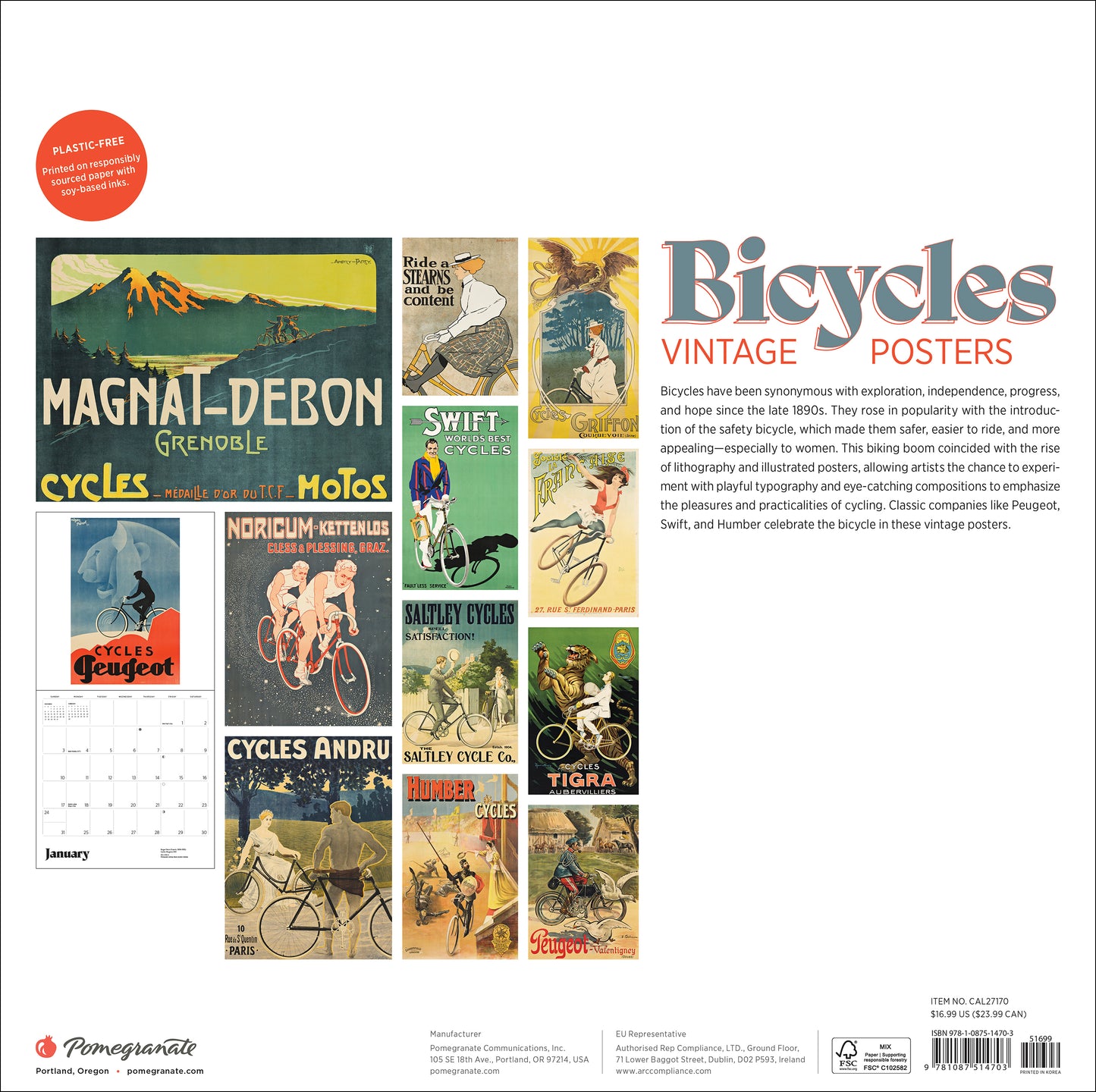Bicycles: Vintage Posters 2027 Wall Calendar_Back_Multipiece