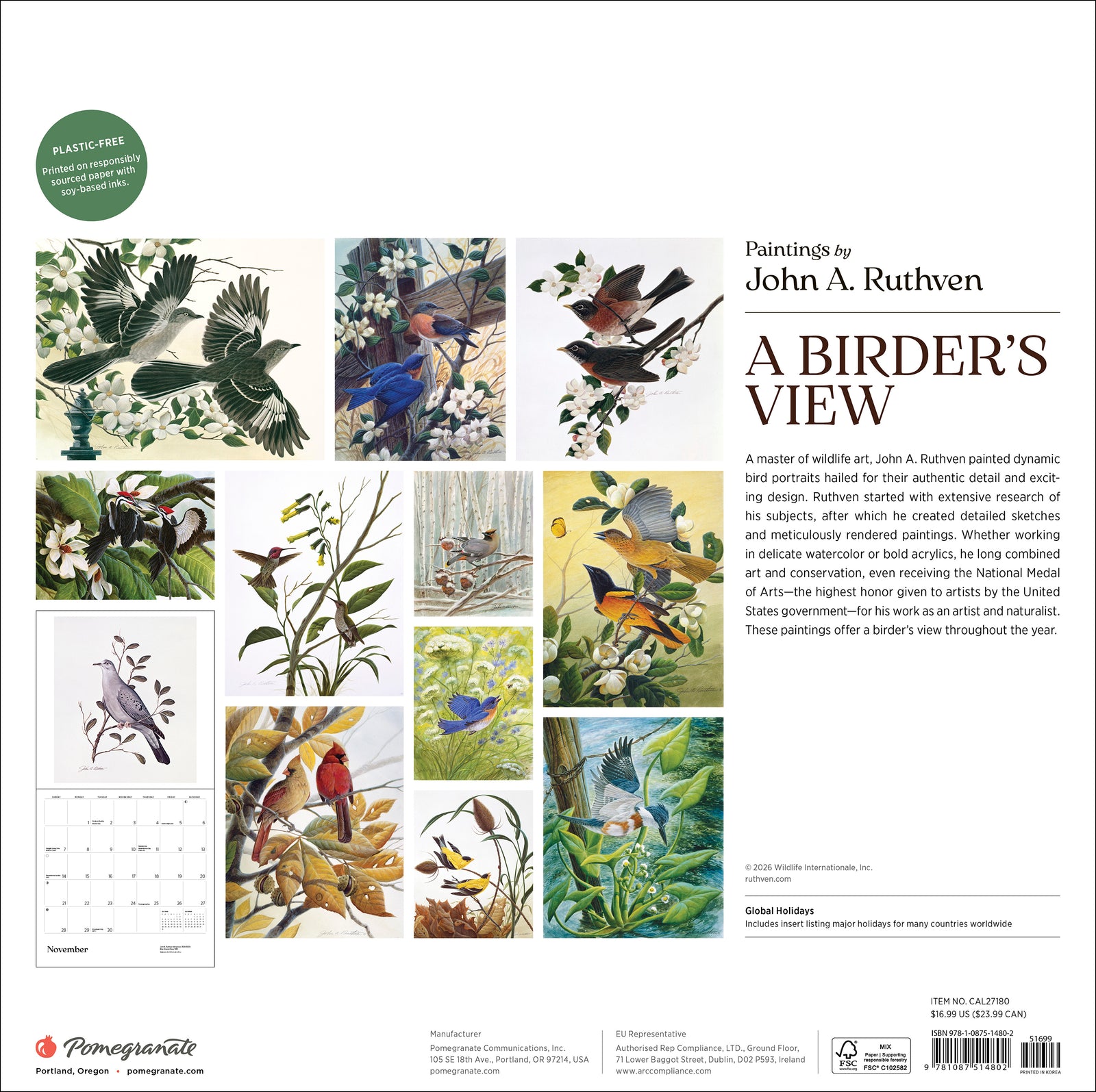 A Birder's View: Paintings by John A. Ruthven 2027 Wall Calendar_Back_Multipiece