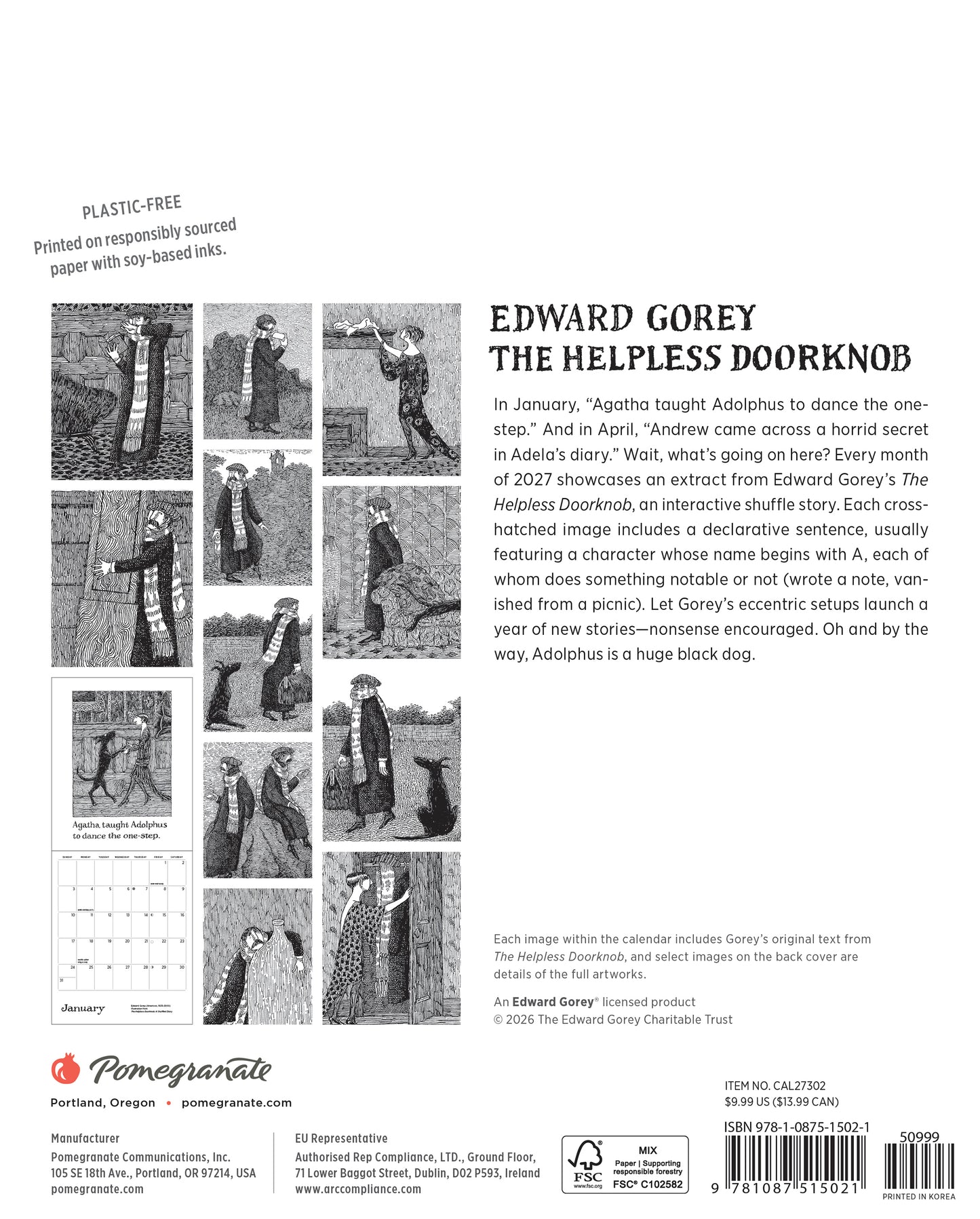 Edward Gorey: The Helpless Doorknob 2027 Mini Wall Calendar_Back_Multipiece