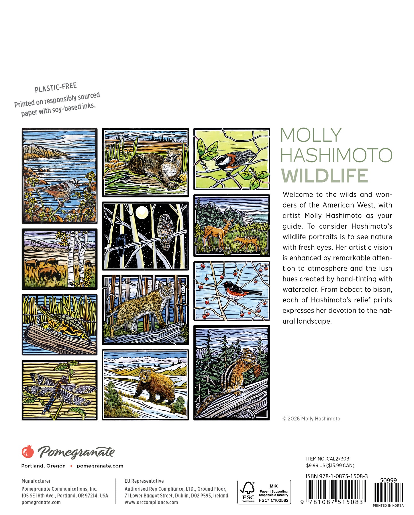 Molly Hashimoto: Wildlife 2027 Mini Wall Calendar_Back_Multipiece
