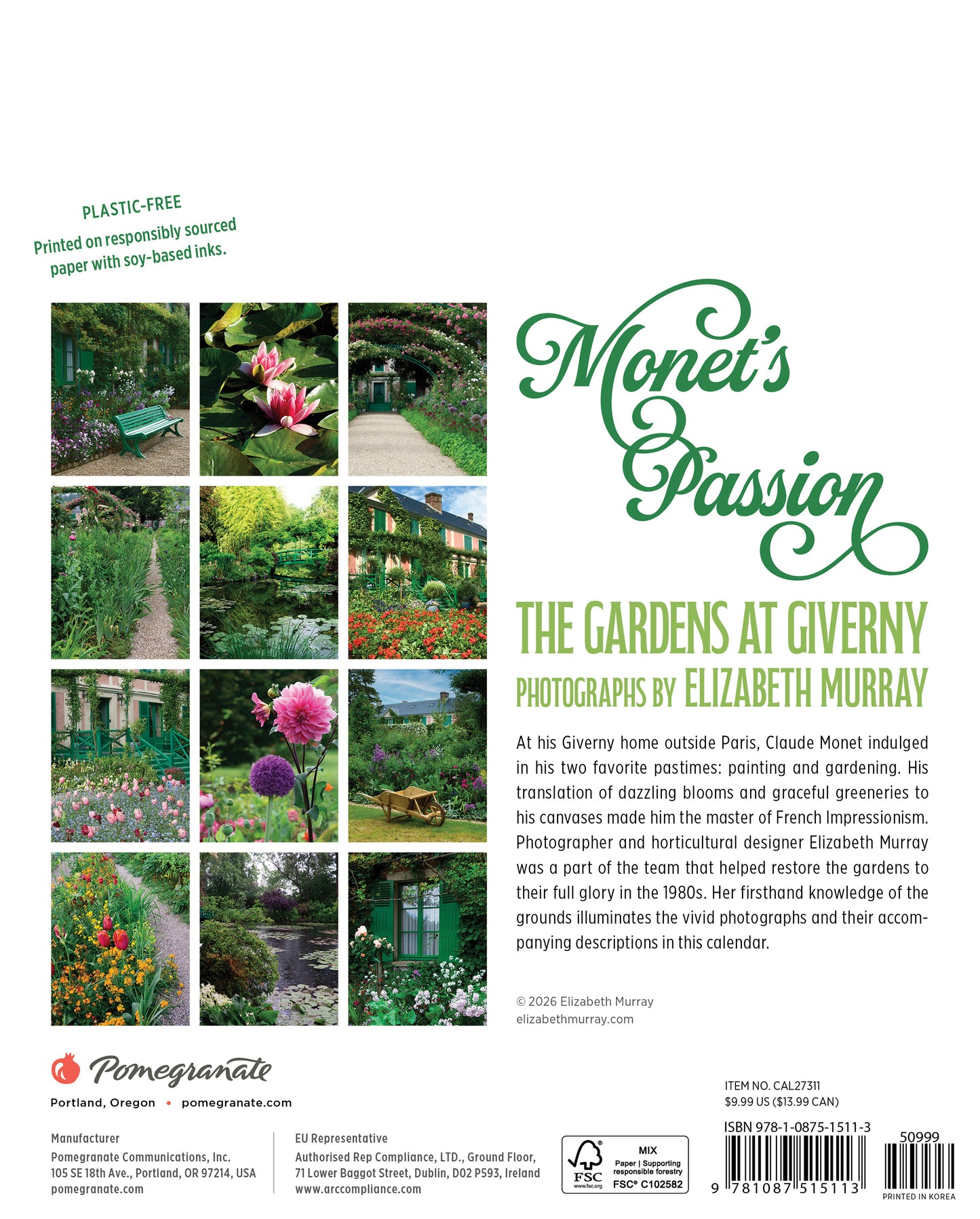 Monet's Passion: The Gardens at Giverny 2027 Mini Wall Calendar_Back_Multipiece