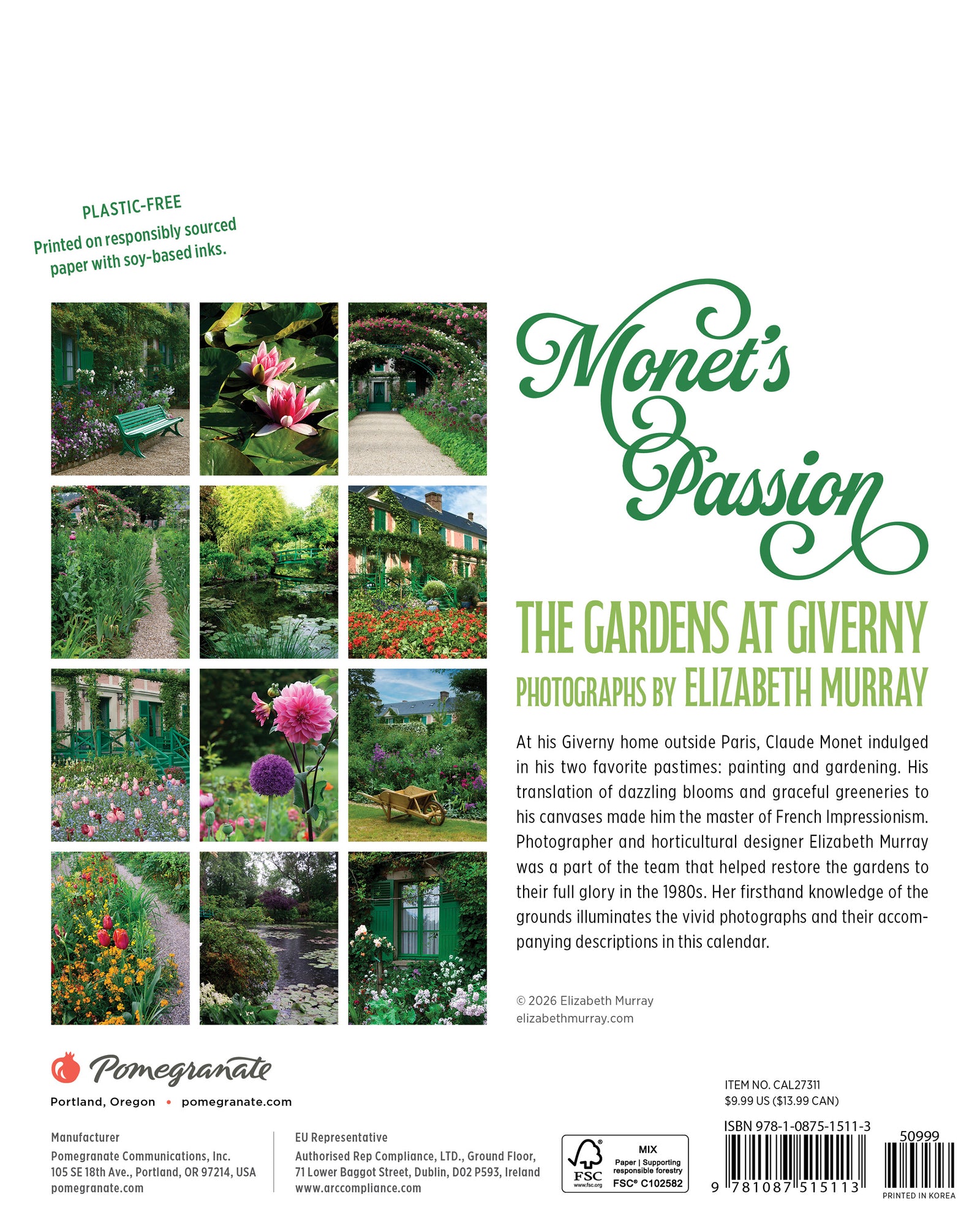 Monet's Passion: The Gardens at Giverny 2027 Mini Wall Calendar_Back_Multipiece