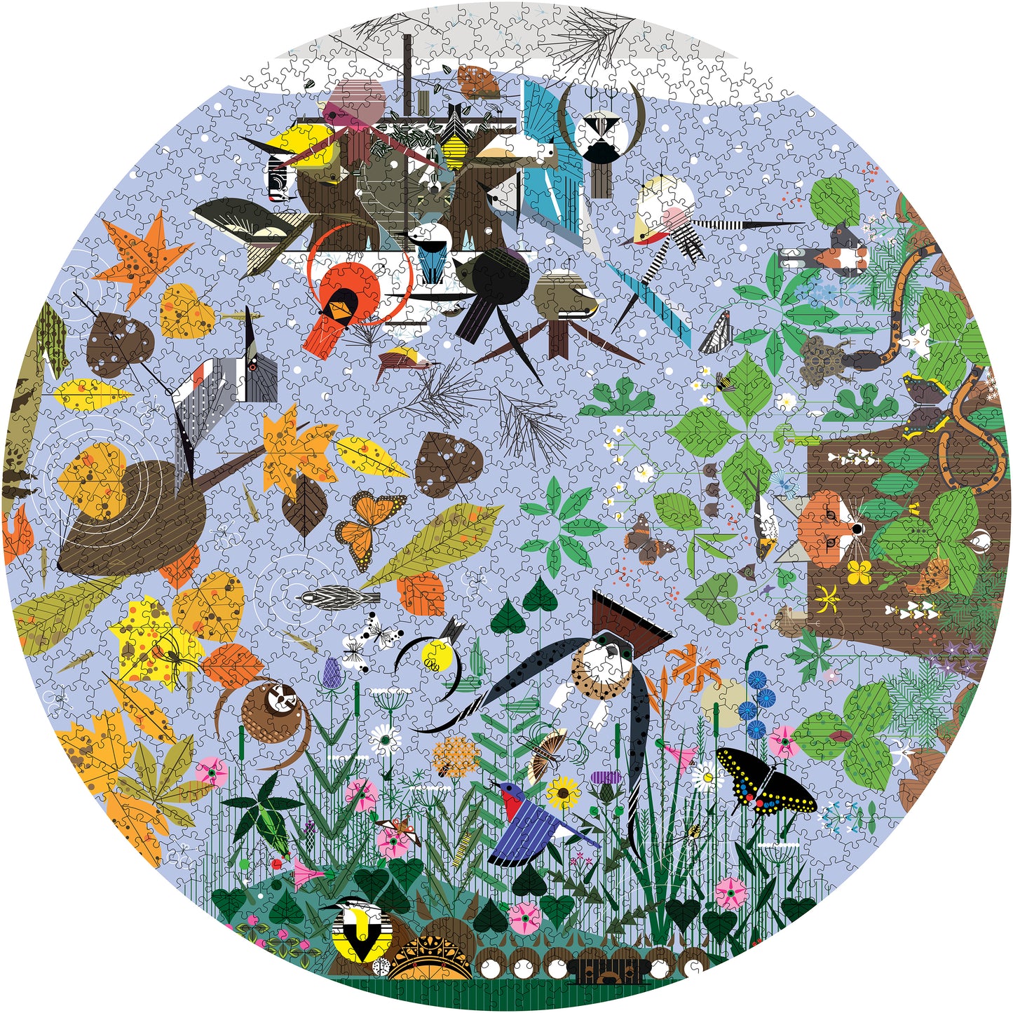 Charley Harper: Seasons 1000-Piece Circular Jigsaw Puzzle_Zoom