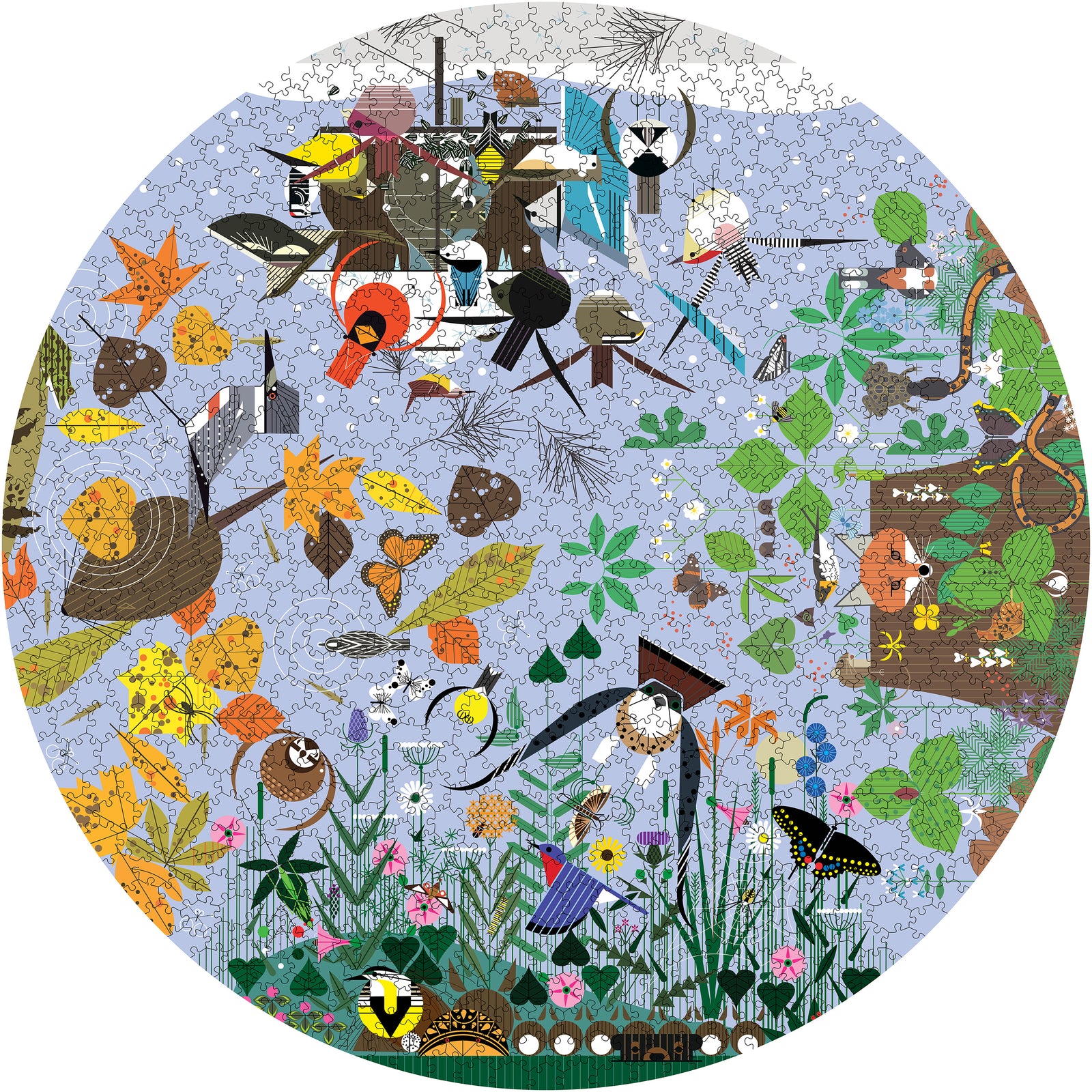 Charley Harper: Seasons 1000-Piece Circular Jigsaw Puzzle_Zoom