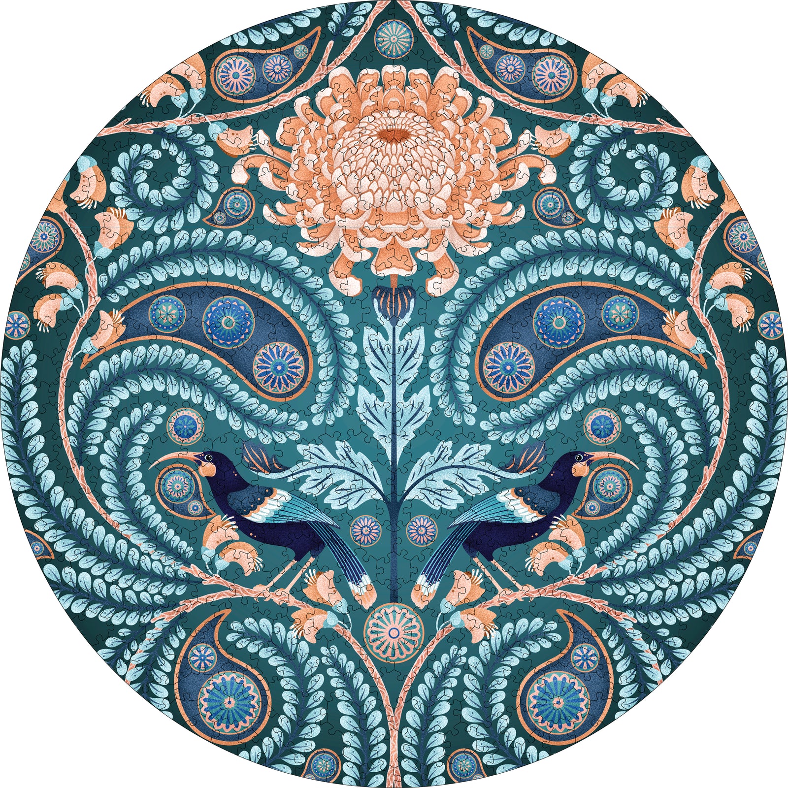 Catherine Marion: Huia and Chrysanthemum 500-Piece Circular Jigsaw Puzzle_Zoom