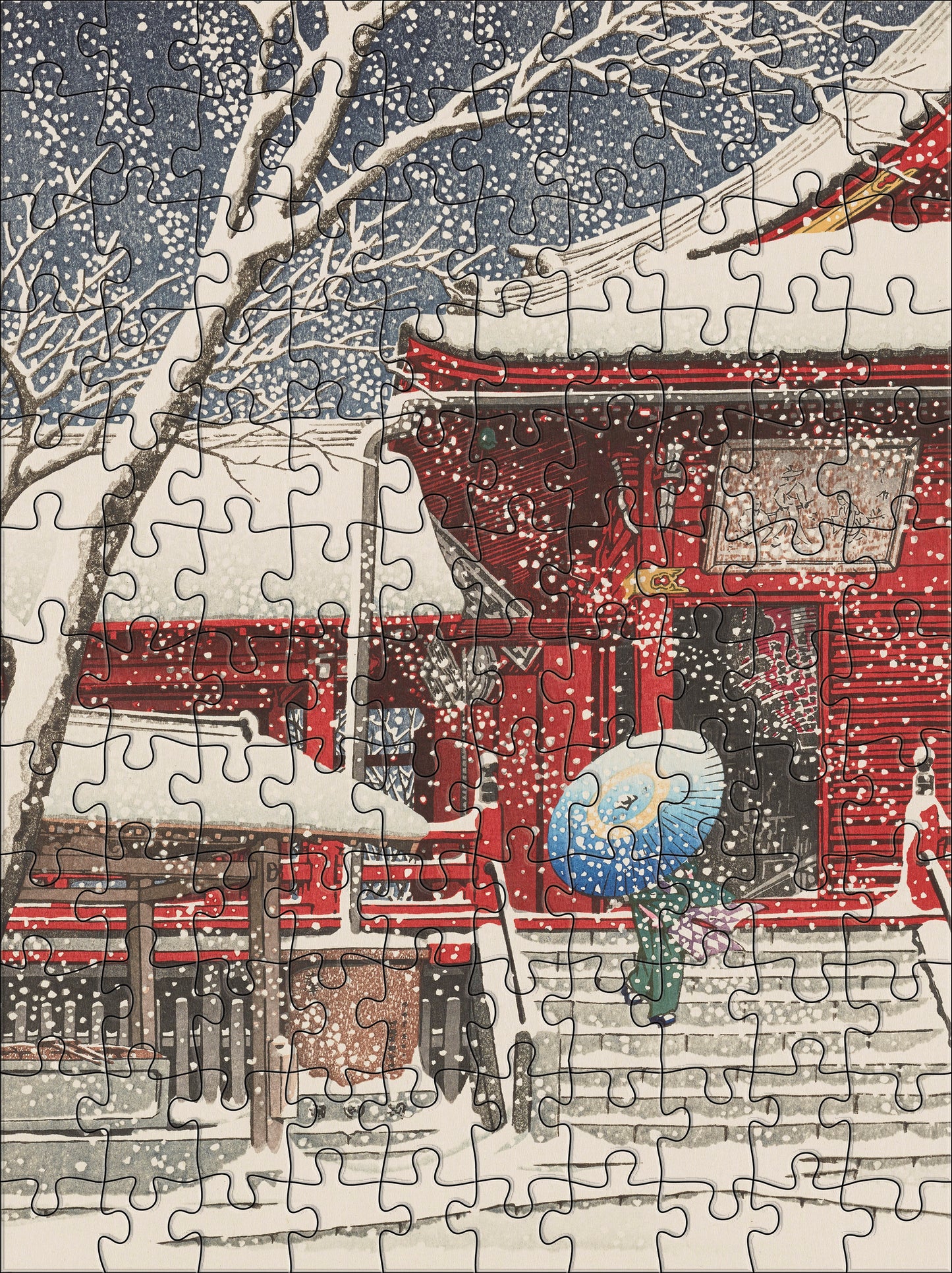 Kawase Hasui: Snowfall 120-Piece Double-Sided Jigsaw Puzzle Set_Interior_1