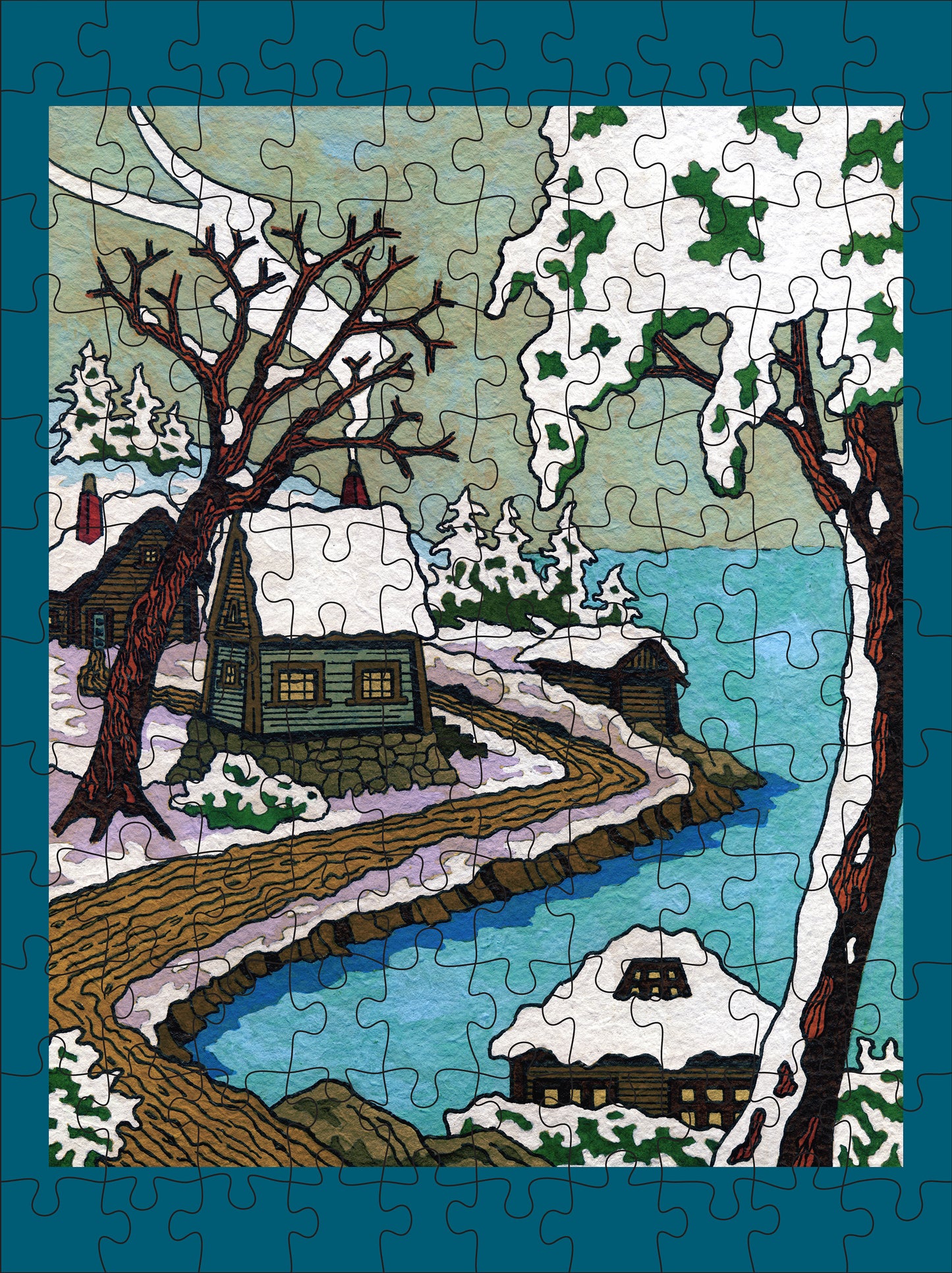 CJ Hurley: Snowy Cabins 120-Piece Double-Sided Jigsaw Puzzle Set_Interior_1