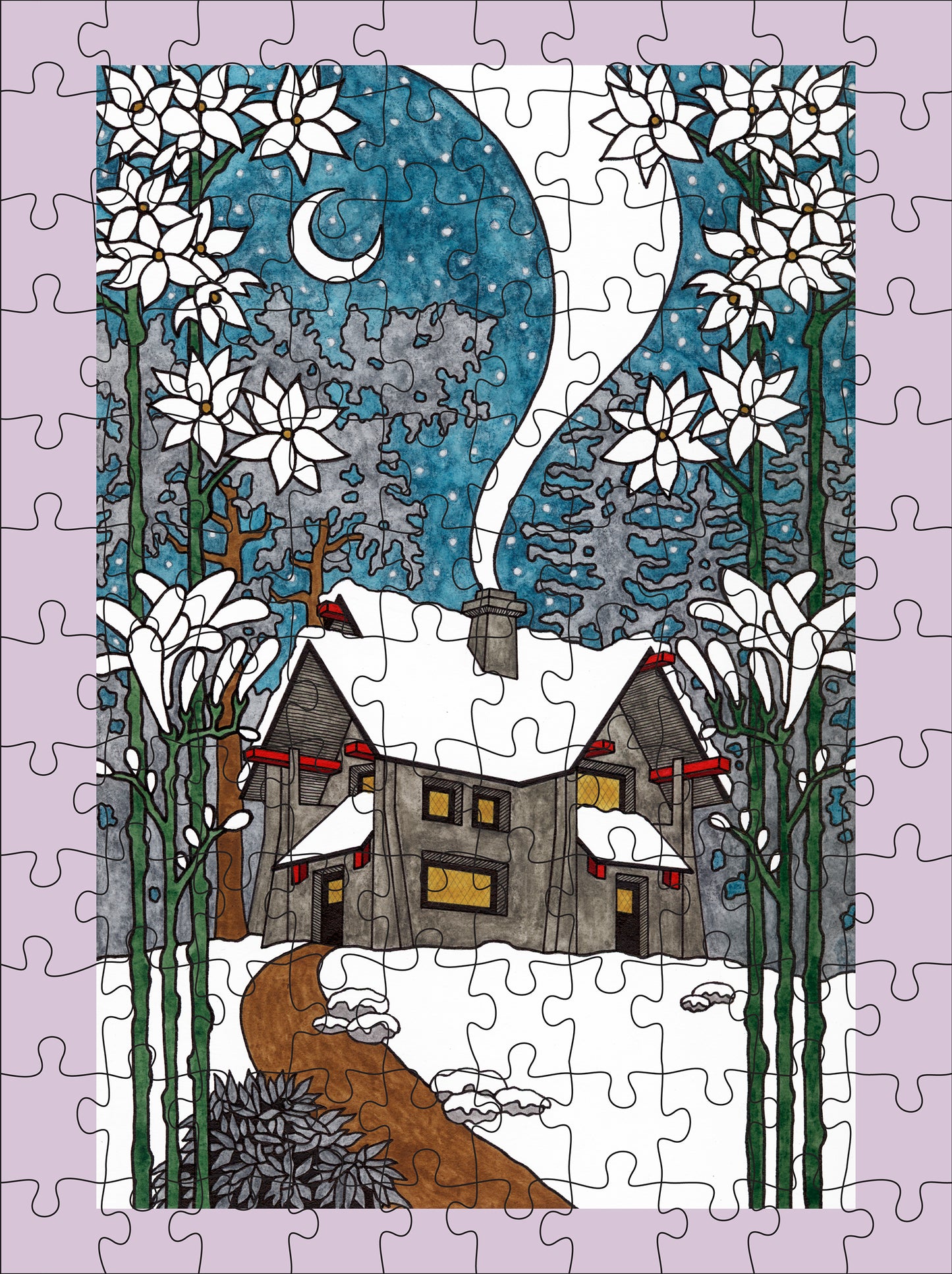 CJ Hurley: Snowy Cabins 120-Piece Double-Sided Jigsaw Puzzle Set_Interior_3