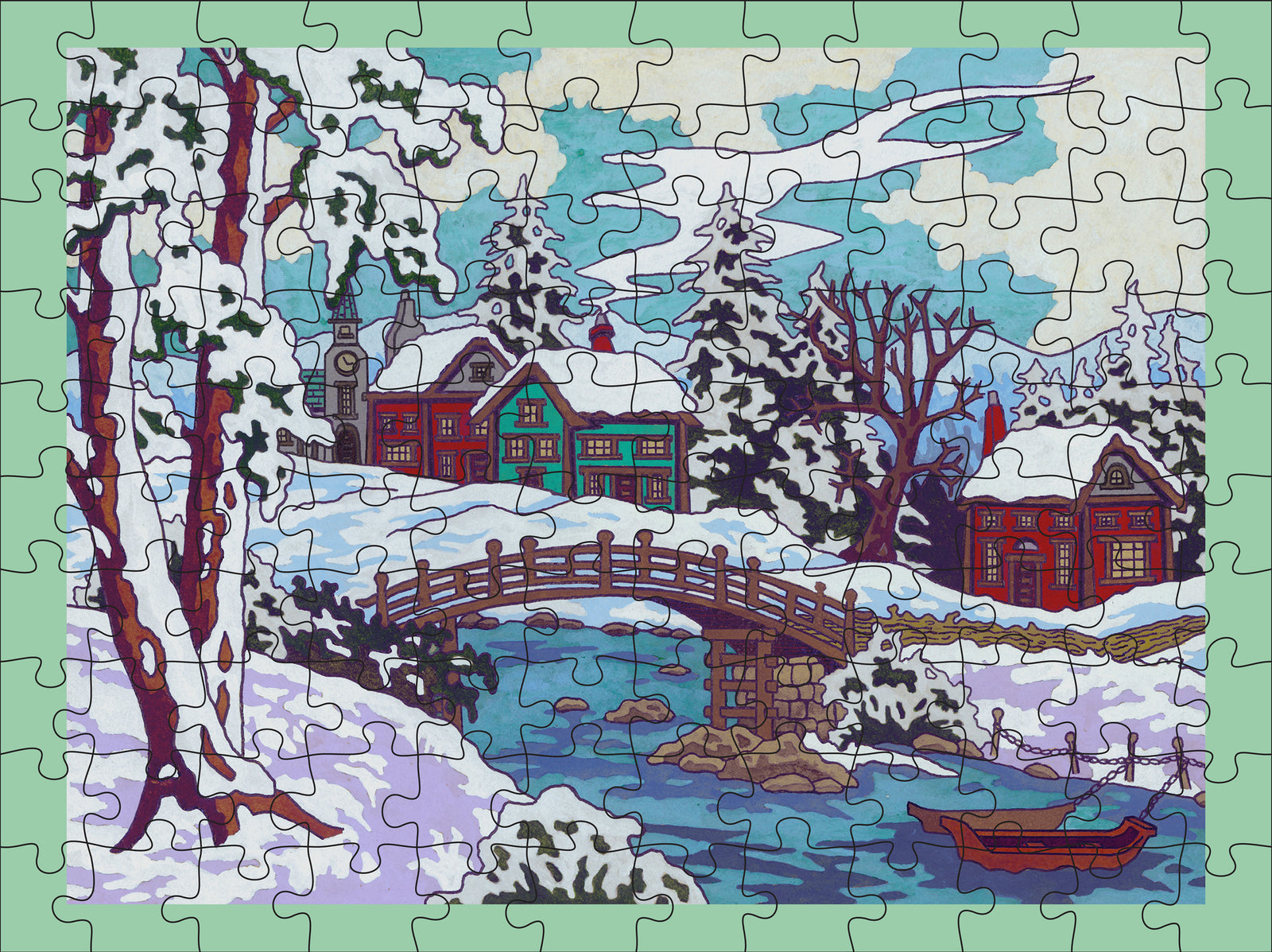 CJ Hurley: Snowy Cabins 120-Piece Double-Sided Jigsaw Puzzle Set_Interior_4