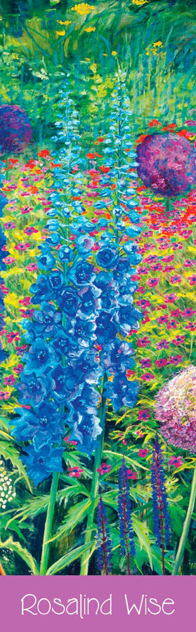 Rosalind Wise: Garden Border with Delphiniums and Alliums Bookmark_Front_Flat