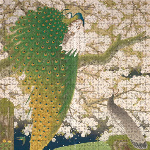 Imazu Tatsuyuki: Peacocks and Cherry Blossoms 1000-Piece Jigsaw Puzzle_Zoom