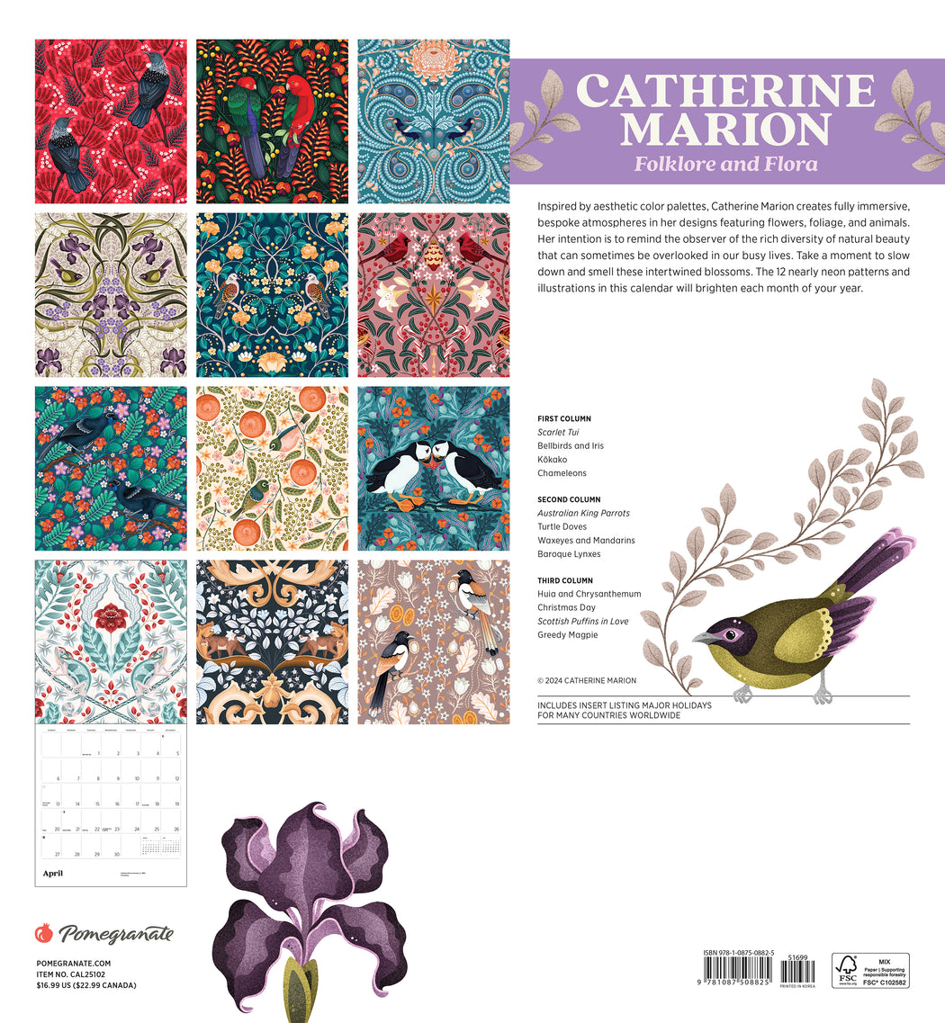 Catherine Marion: Folklore and Flora 2025 Wall Calendar_Back_Multipiece