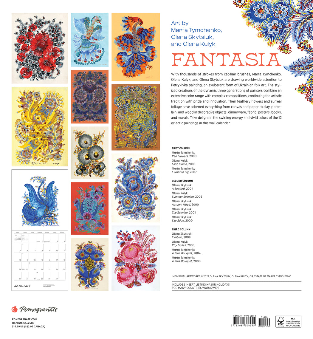 Fantasia: Art by Marfa Tymchenko, Olena Skytsiuk, and Olena Kulyk 2025 Wall Calendar_Back_Multipiece