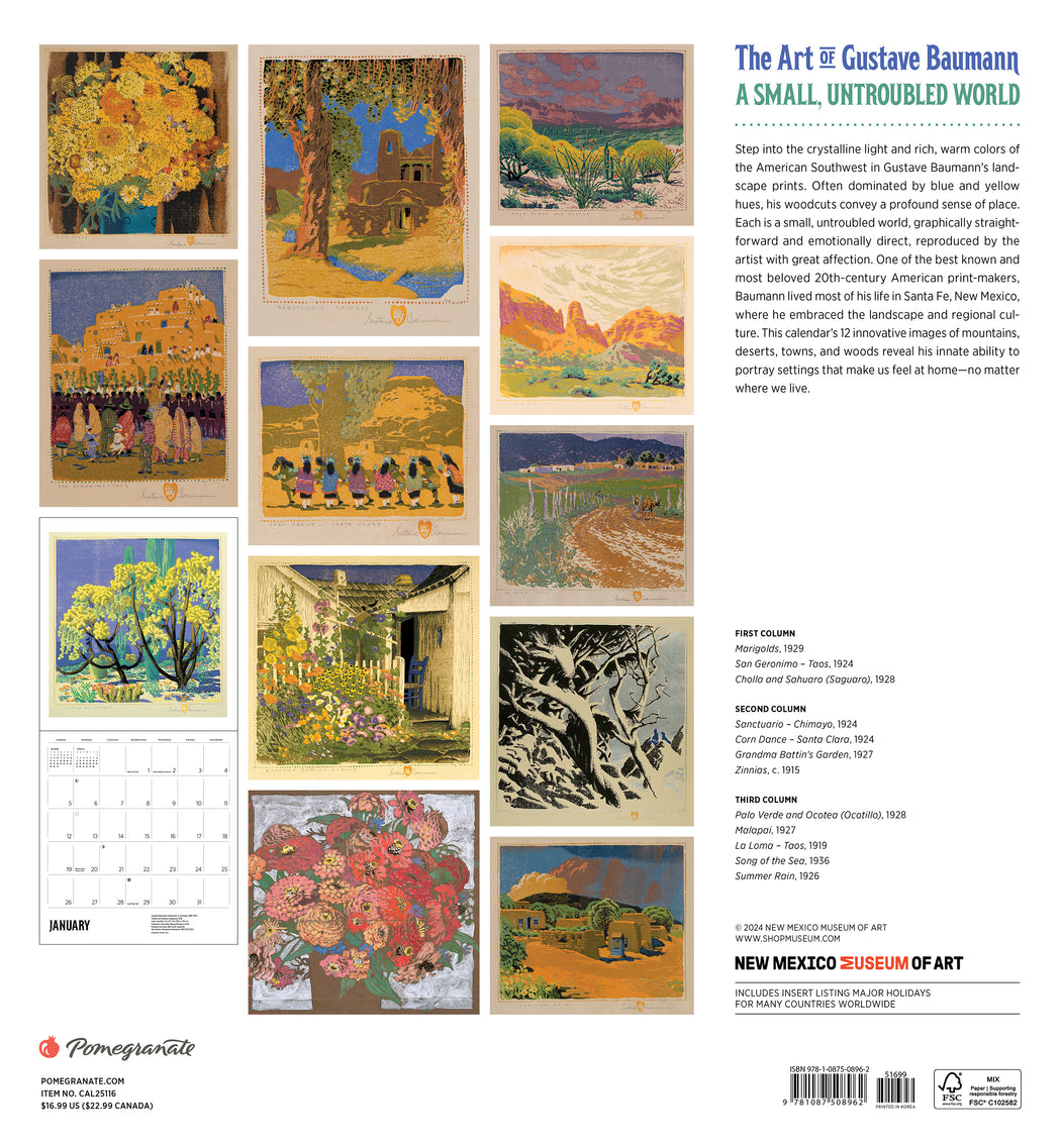 A Small, Untroubled World: The Art of Gustave Baumann 2025 Wall Calendar_Back_Multipiece