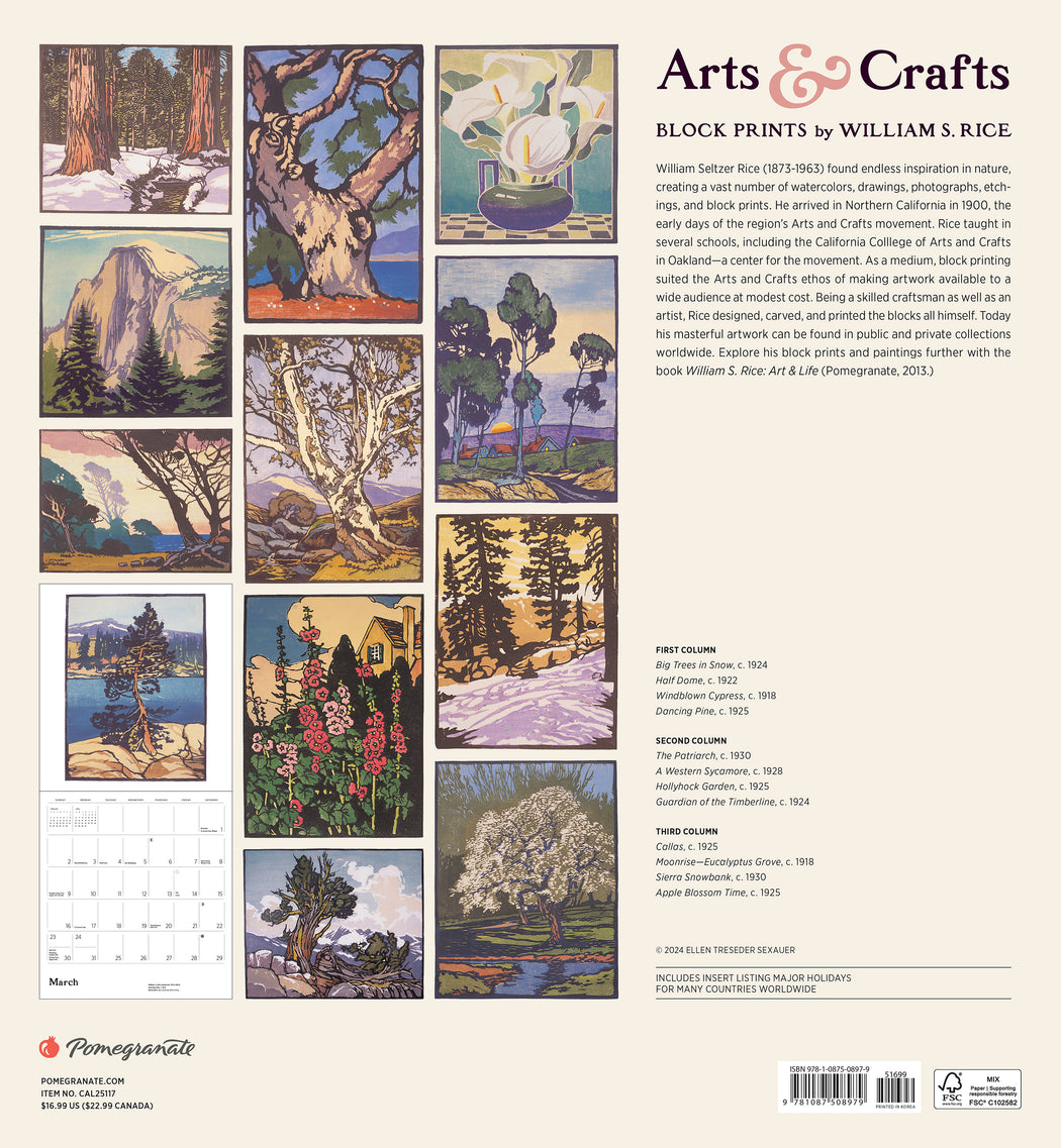 Arts & Crafts Block Prints by William S. Rice 2025 Wall Calendar_Back_Multipiece