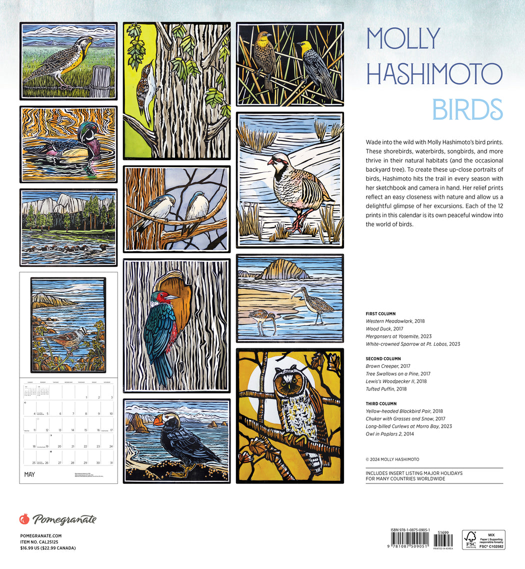 Molly Hashimoto: Birds 2025 Wall Calendar_Back_Multipiece