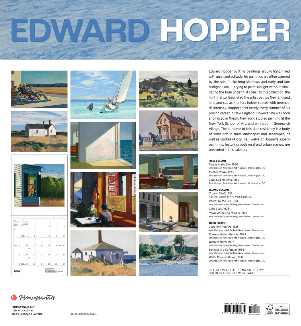 Edward Hopper 2025 Wall Calendar_Back_Multipiece