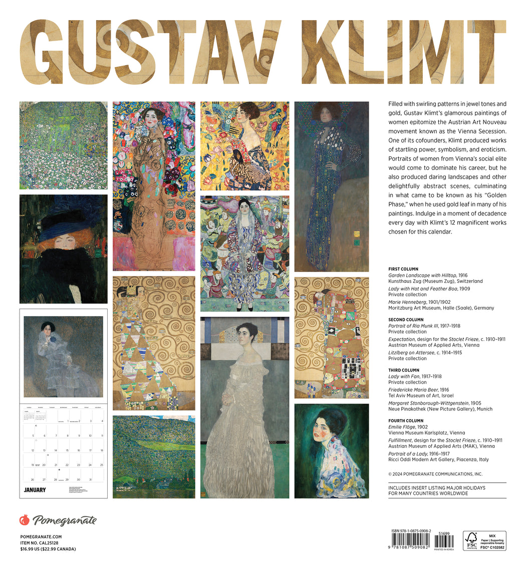 Gustav Klimt 2025 Wall Calendar_Back_Multipiece