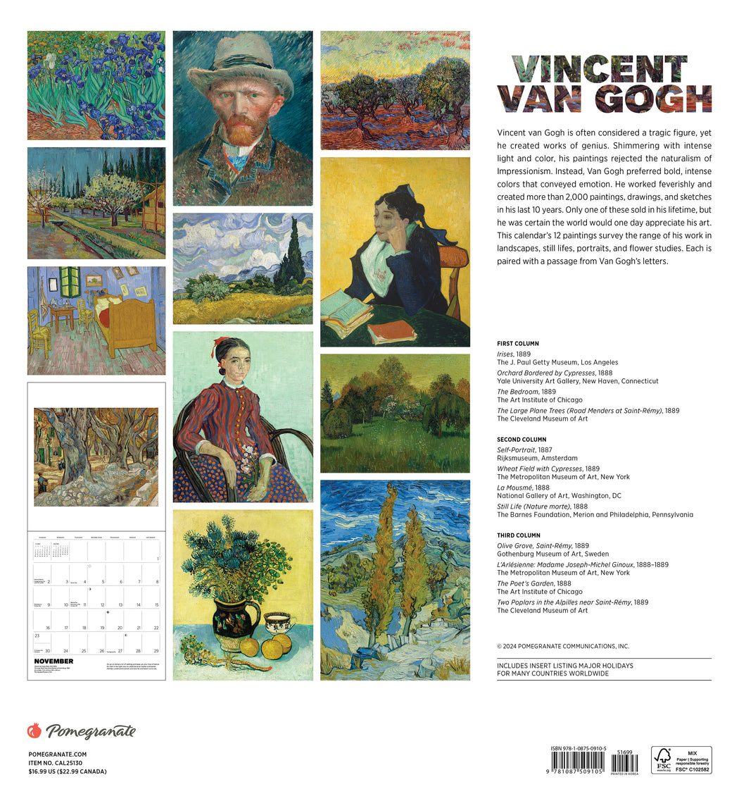 Vincent van Gogh 2025 Wall Calendar_Back_Multipiece