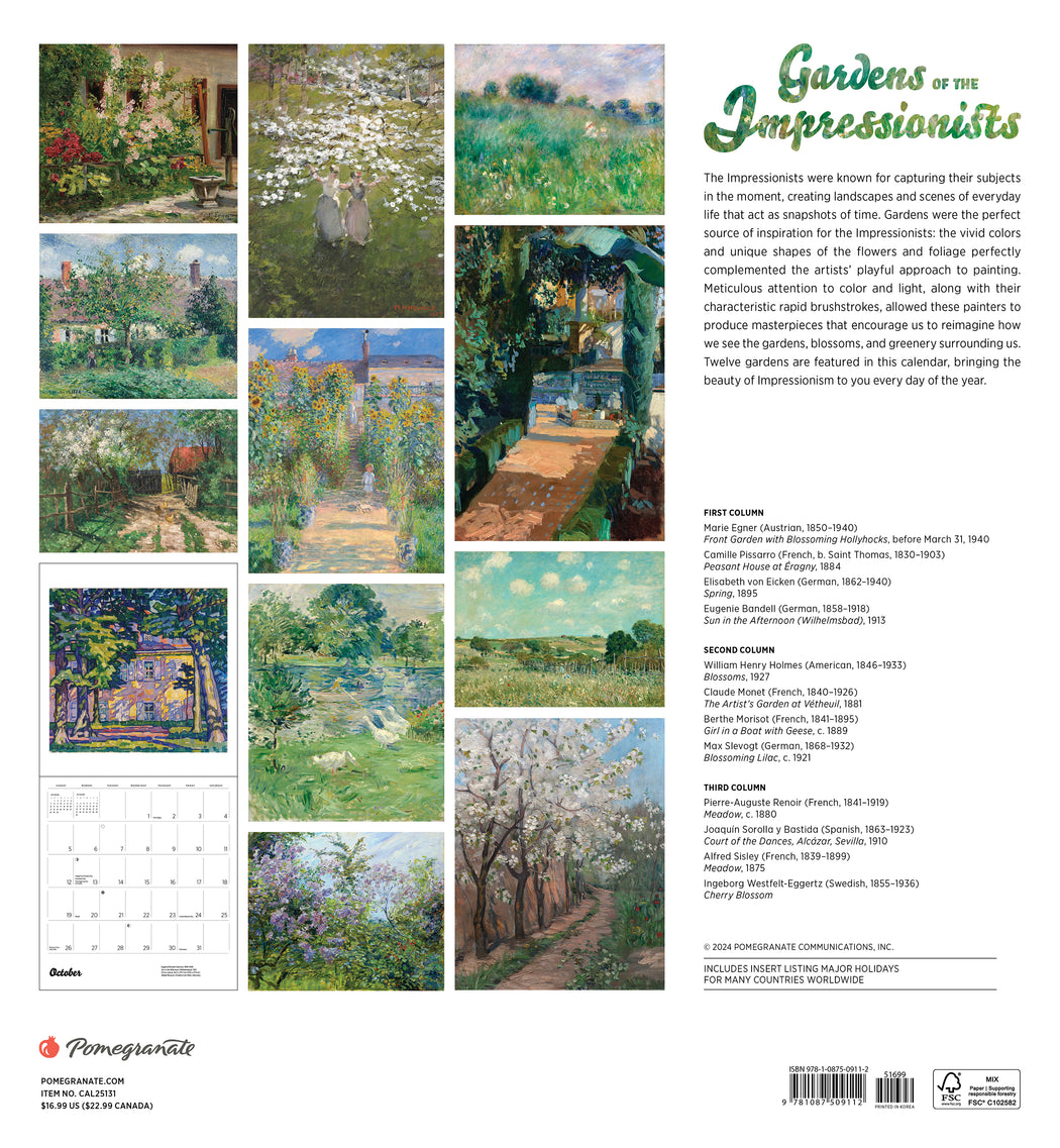 Gardens of the Impressionists 2025 Wall Calendar_Back_Multipiece