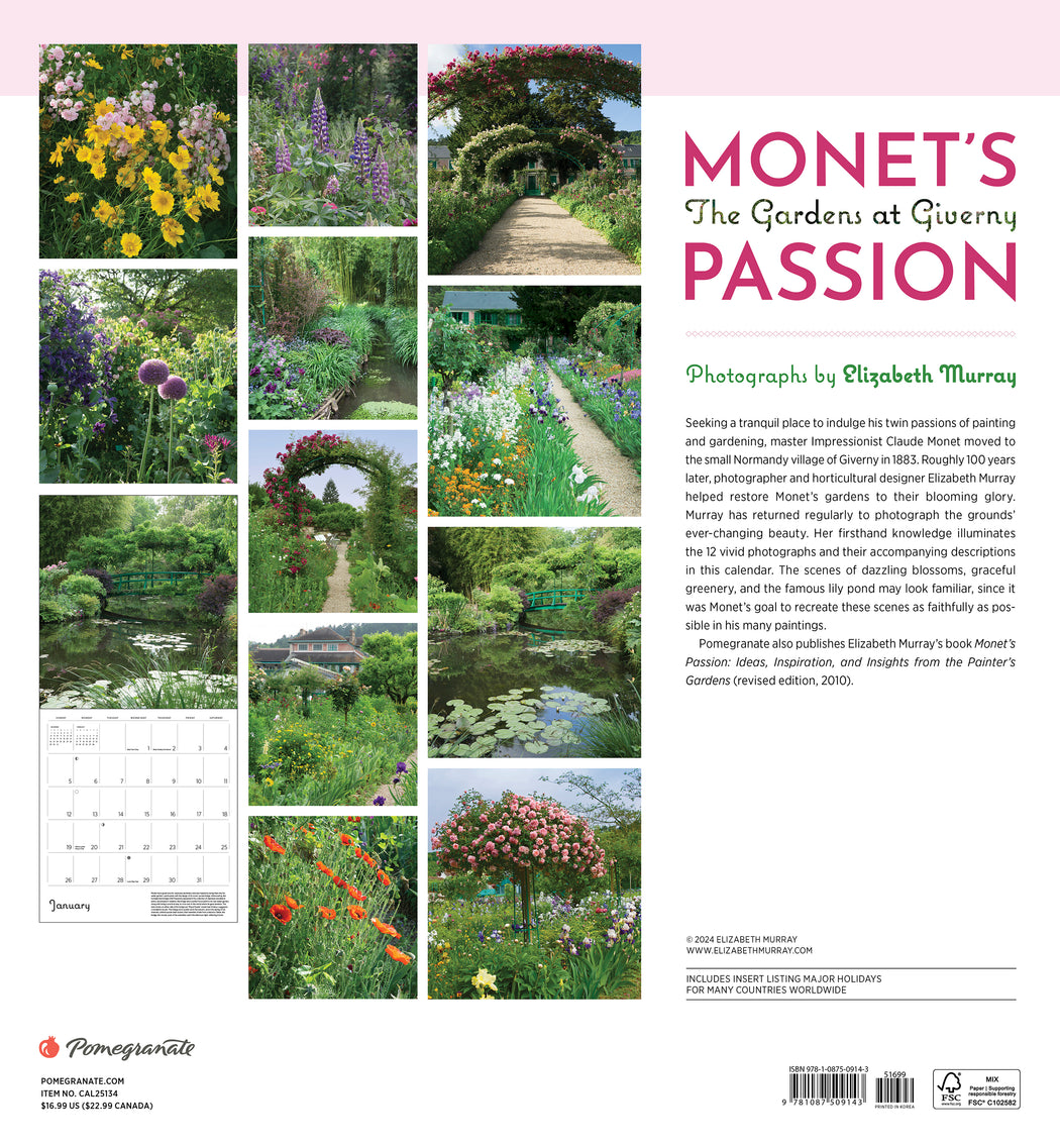 Monet's Passion: The Gardens at Giverny 2025 Wall Calendar_Back_Multipiece