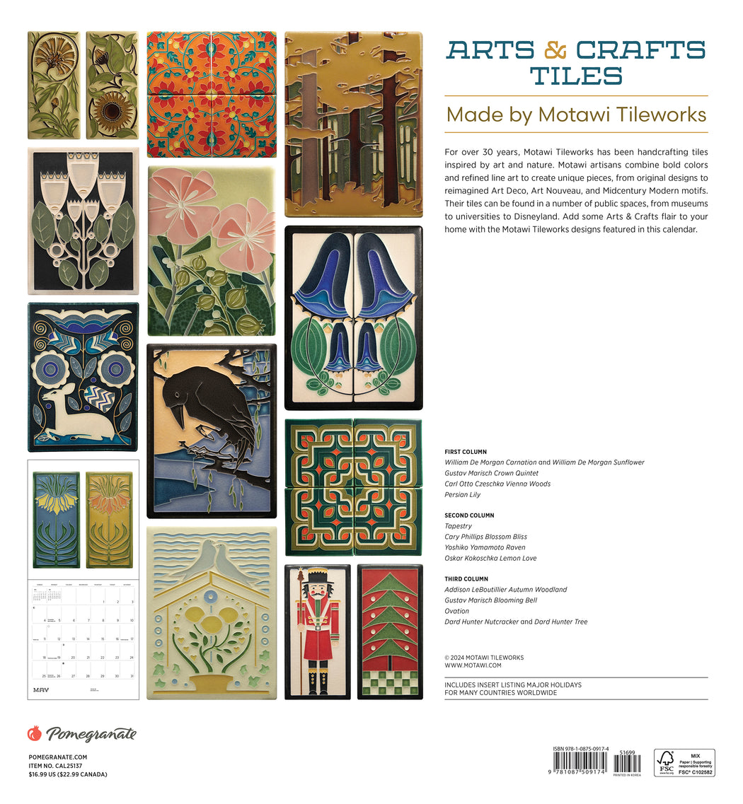 Arts & Crafts Tiles: Made by Motawi Tileworks 2025 Wall Calendar_Back_Multipiece