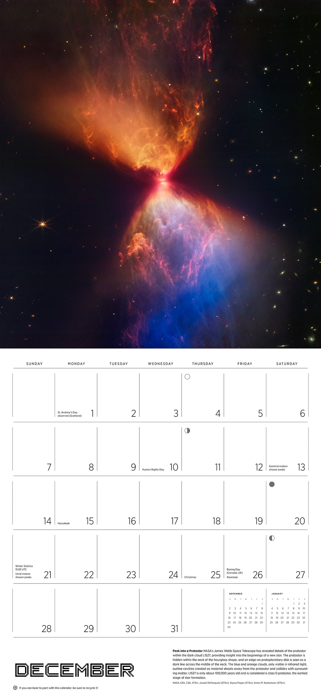 Space: Views from the Hubble and James Webb Telescopes 2025 Wall Calendar_Interior_2