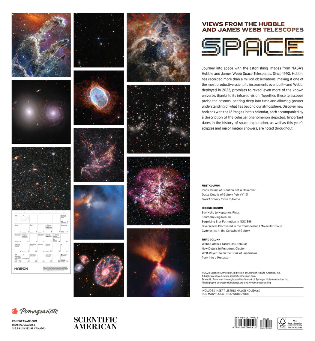 Space: Views from the Hubble and James Webb Telescopes 2025 Wall Calendar_Back_Multipiece