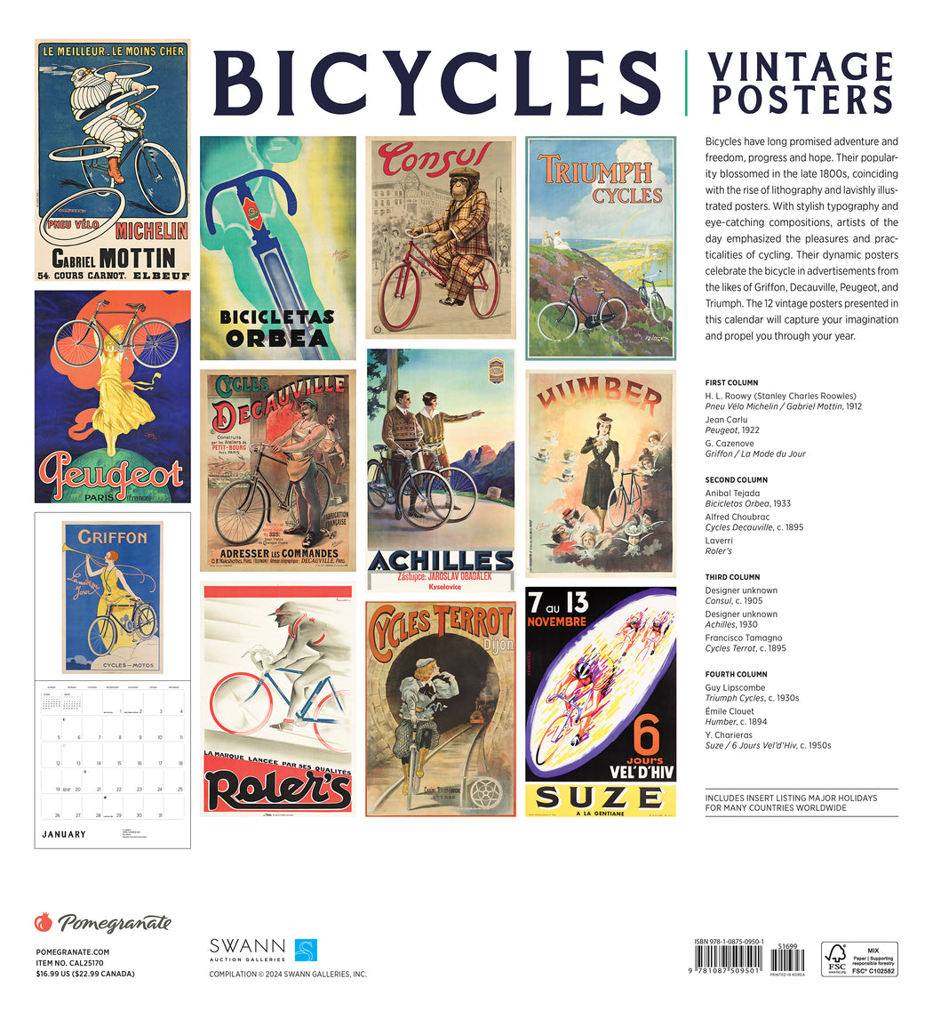 Bicycles: Vintage Posters 2025 Wall Calendar_Back_Multipiece