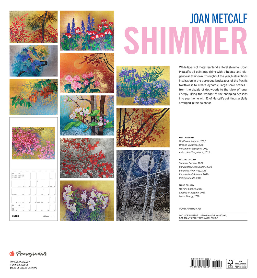 Joan Metcalf: Shimmer 2025 Wall Calendar_Back_Multipiece
