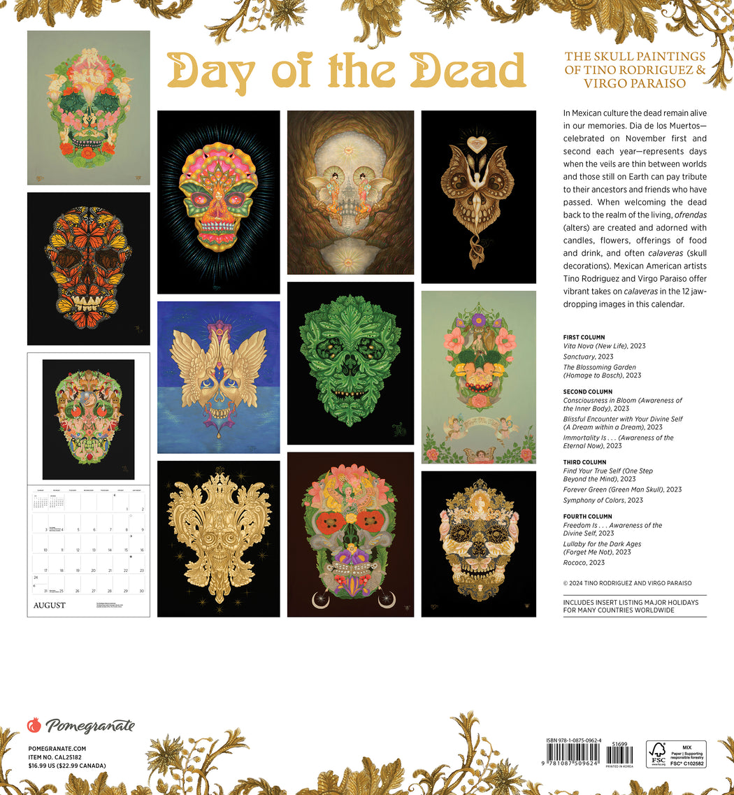 Day of the Dead: The Skull Paintings of Tino Rodriguez and Virgo Paraiso 2025 Wall Calendar_Back_Multipiece