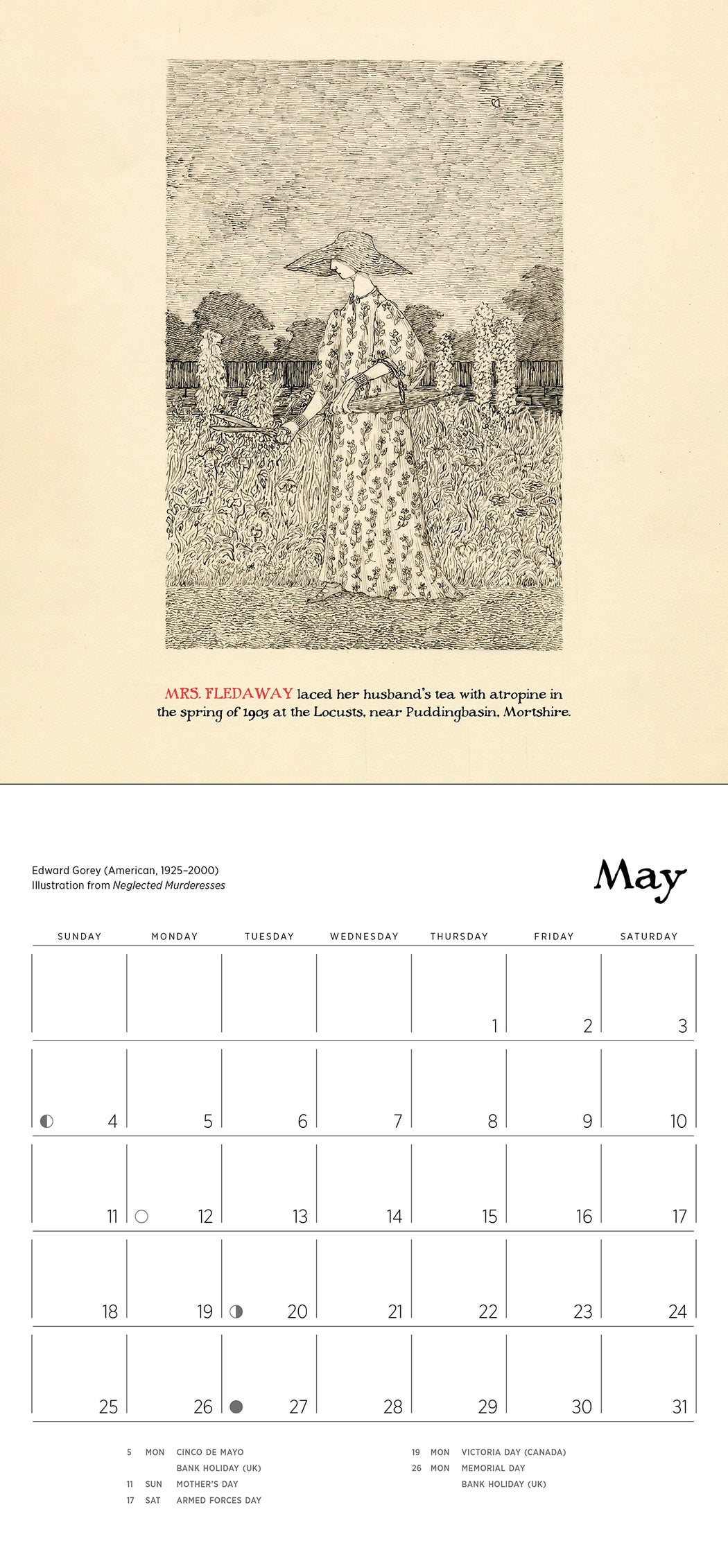 Edward Gorey: Neglected Murderesses 2025 Mini Wall Calendar_Interior_1