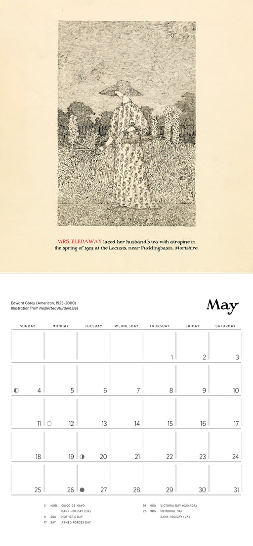Edward Gorey: Neglected Murderesses 2025 Mini Wall Calendar_Interior_1