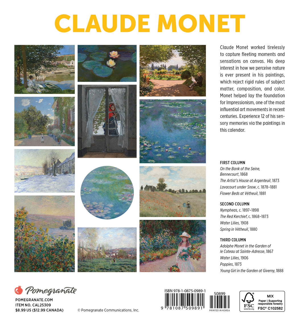 Claude Monet 2025 Mini Wall Calendar_Back_Multipiece