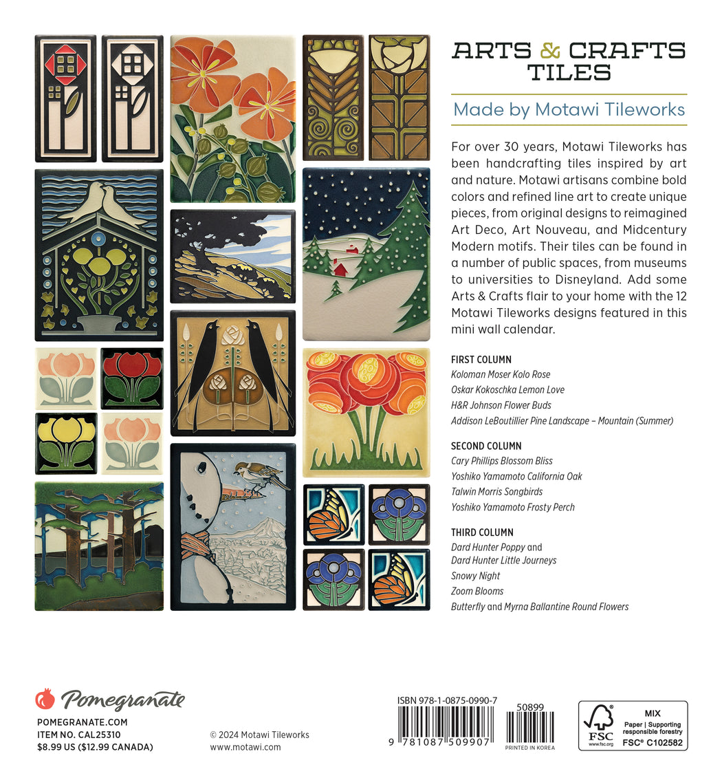 Arts & Crafts Tiles: Made by Motawi Tileworks 2025 Mini Wall Calendar_Back_Multipiece