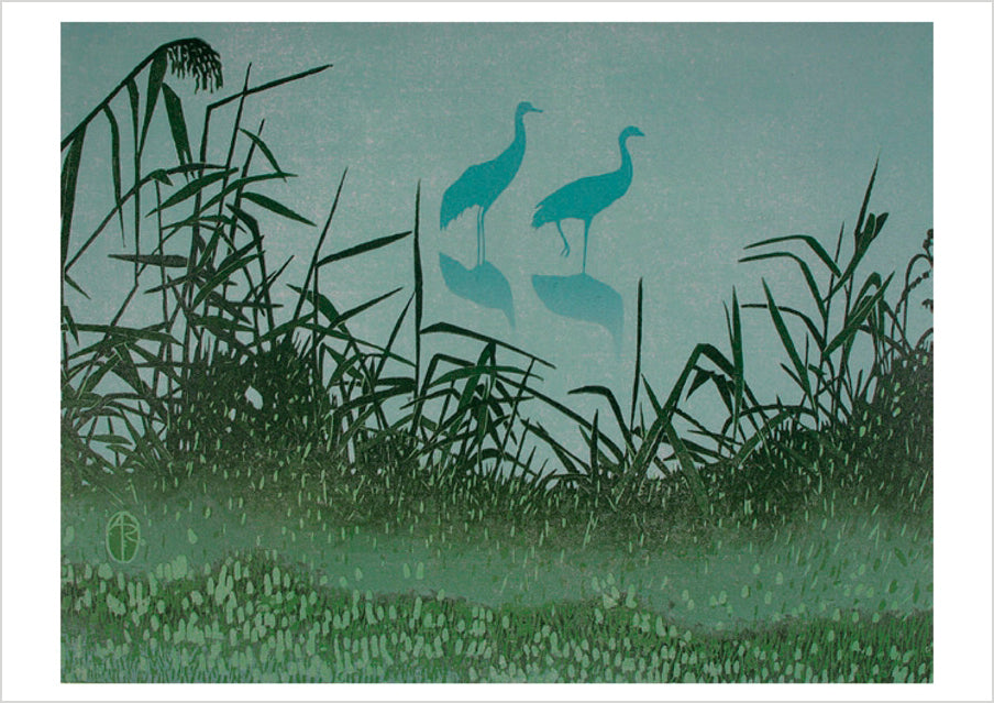 Andrea Rich: Cranes in the Mist Birthday Card_Front_Flat