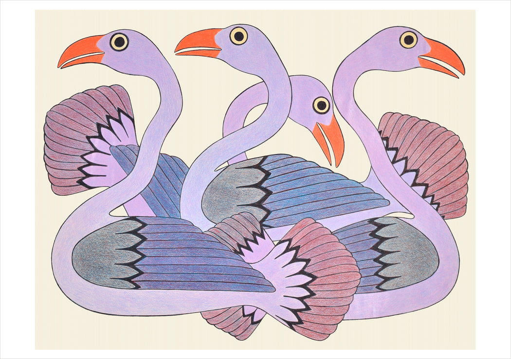 Kenojuak Ashevak: Swans at Sunset Birthday Card_Front_Flat