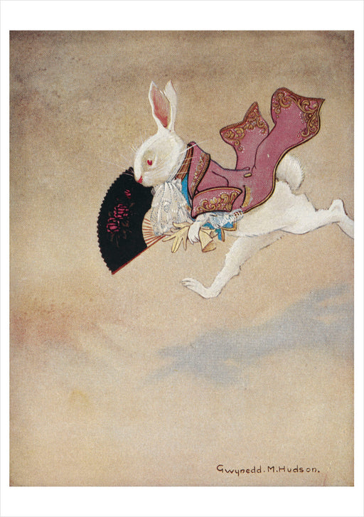 Gwynedd M. Hudson: The White Rabbit Birthday Card_Front_Flat