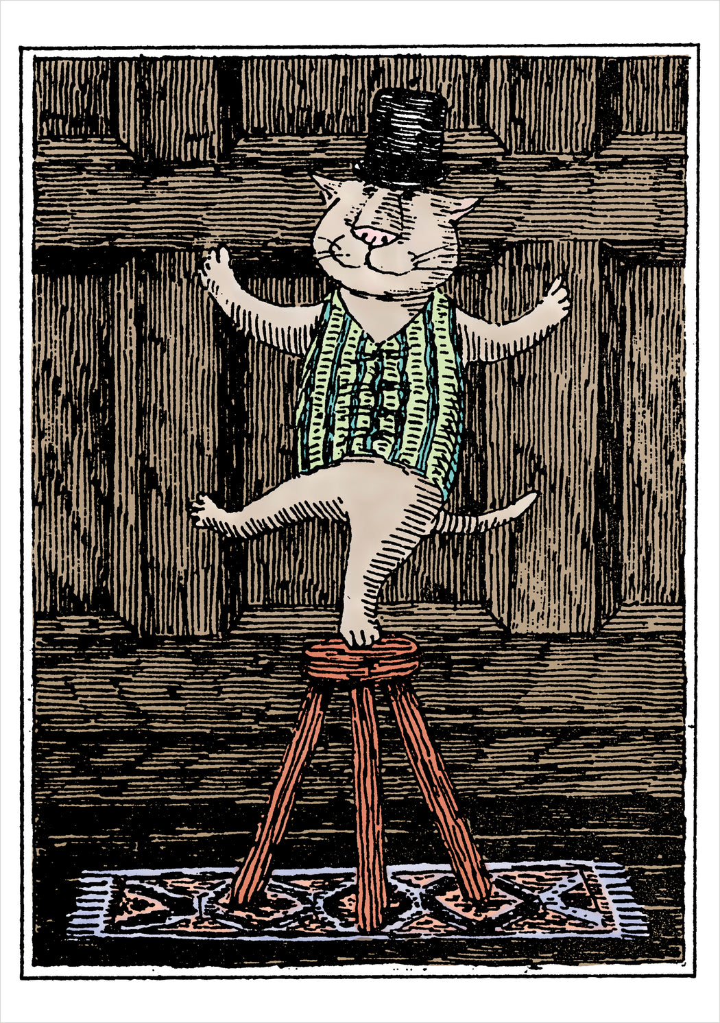 Edward Gorey: Cat Dancing on a Stool Birthday Card_Front_Flat