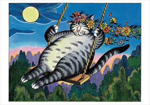 B. Kliban: Cat in a Swing Birthday Card_Front_Flat