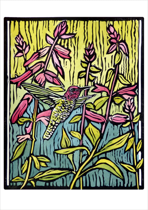 Molly Hashimoto: Anna's Hummingbird & Salvia Birthday Card_Front_Flat