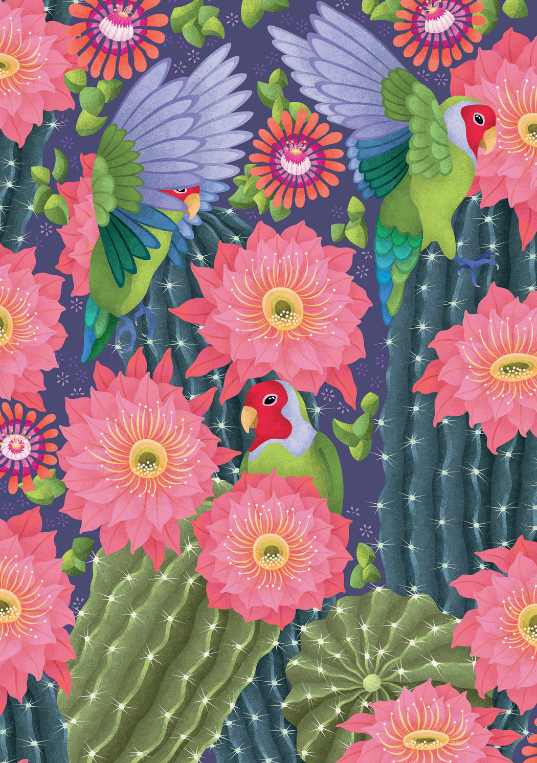 Catherine Marion: Lovebirds and Cactus Birthday Card_Front_Flat