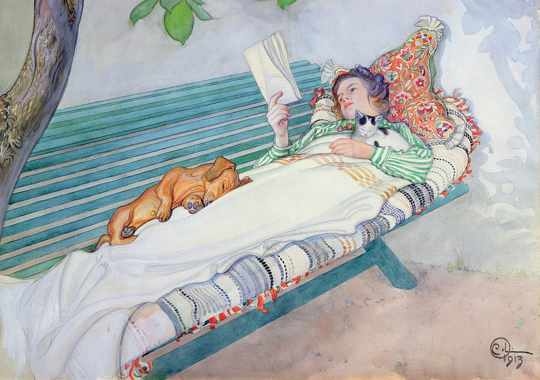 Carl Larsson: Woman Reclining on a Bench Birthday Card_Front_Flat