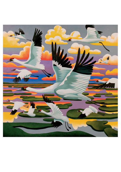 Billy Hassell: Whooping Cranes over Salt Marshes Notecard_Front_Flat